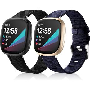 Maledan متوافق مع Fitbit Versa 3 وFitbit Sense 2 وFitbit Versa 4 وFitbit Sense Bands للرجال والنساء، شريط بديل من القماش المنسوج للساعة الذكية Sense/Versa 3، صغير أسود رمادي فحمي
