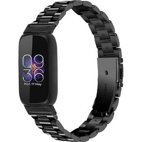 Stainless Steel Band Compatible with Fitbit Inspire 3, Adjustable Metal Watch Bands Bracelets，Wristband Replacement for Women Men(Black)