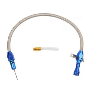 Flexible Stainless Transmission Dipstick Compatible/Replacement for Chevy TH-350/TH-400 Turbo SBC BBC 530mm -Firewall Mount (Blue)