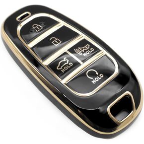 FEYOUN Key Fob Cover Compatible with Hyundai Sonata Santa Fe Tucson Ioniq Palisade Smart 5 Buttons TPU Remote Keyless Key Fob Case Protection Shell Accessories, Black
