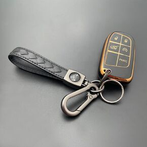 TANDRIVE Key Fob Cover Compatible with 2024-2015 Jeep Cherokee Grand Cherokee Compass Renegade Dodge Charger Durango Challenger RAM Chrysler 300(3 4 5-Button, Black)