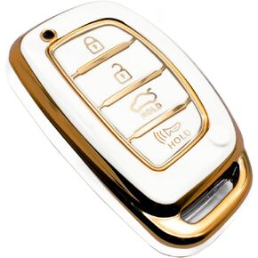 FEYOUN Key Fob Cover Compatible with Hyundai Elantra Elantra GT Ioniq Sonata Tucson Smart 4 Buttons TPU Remote Keyless Key Fob Case Protection Shell Accessories, White
