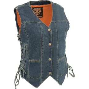 Milwaukee Leather MDL4020 Women's Classic Black ‘6 Pocket’ Side Lace Denim Vest