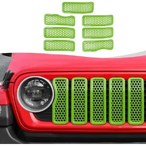 Front Grill Insert Mesh Grille Inserts Cover Kit 7Pcs Compatible with 2024+ Jeep Wrangler JL JLU & Gladiator JT Exterior Accessories (Green)