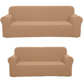 Golden Linens 2 pcs Velvet Fabric Stretch 4 Way to Fit/Slipcovers Set, Couch/Sofa and Loveseat Cover, Furniture Protector# JOLAN (Dark Grey)