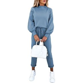 Meenew Womens 2 Piece Sweatsuit Outfits Long Sleeve Pullover Tops High Waist Jogger Pants Lounge Sets