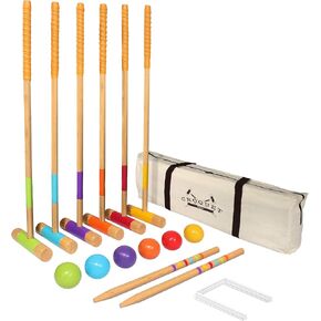 GoSports Six Player Croquet Set for Adults & Kids - Modern Wood Design - Choose Deluxe (35") or Standard (28")