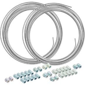 4LIFETIMELINES 25' 3/16 and 1/4 Galvanized Steel Brake Line Replacement Tubing Coil and Fitting Kit, 2 Kits, SAE Thread
