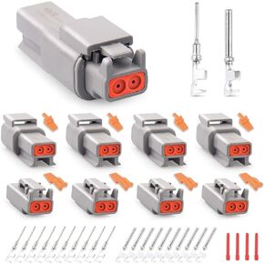 JRready Deutsch DTM Connectors kit 2 Pin Gray Waterproof 4Sets ST6329-2, 2 Wire Connector with Stamped Contacts Pin Sockets Size 20 (16-22 AWG), Deutsch pin kit