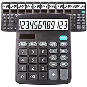 10 عبوات من الآلات الحاسبة ذات شاشة كبيرة للمكتب، وزر كبير أساسي وحاسبة مكتبية لسطح المكتب مكونة من 12 رقمًا (أسود) وآلة حاسبة تعمل بالطاقة الشمسية وبطارية AA (متضمنة) in Kuwait