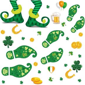 10 Sheets 150 Pcs Leprechaun Footprints Floor Decals Stickers St. Patrick's Day Decorations Shamrock Self Adhesive Shamrock Gold Coin Stickers for Kids School Office Home Window Party Supplies