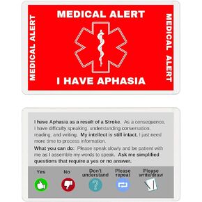 Aphasia Medical Alert Communication Wallet Card (RED) (Stroke)