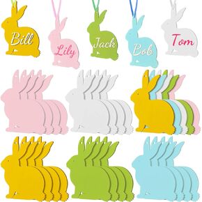 20 Pieces Easter Basket Name Tag Personalized Bunny Easter Tags Wooden Rabbit Easter Blank Sign Hanging Tag for Easter Bucket Decoration