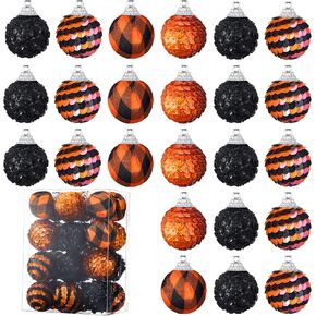 24 Pieces Independence Day Mini Balls Ornaments for Tree, 3 cm/ 1.18 Inch Glitter Small 4th of July Balls Patriotic Hanging Baubles Plastic Ornaments for Party Indoor Outdoor Home Tree(Classic Style)