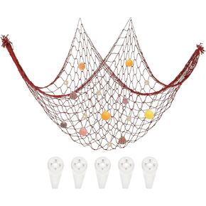 uxcell Natural Shell Decorative Fishing Net 40"x80" Mediterranean Style Ocean Theme Wall Hanging Fish Net Party Decor, Bright Red