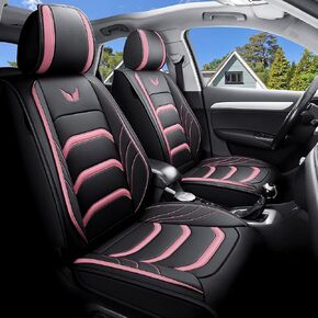 5-Seater Full Set Universal Type Suitable for Most Cars, SUV TrucksPickup Ttrucks Airbags Compatible with Synthetic Leather Car Seat Cushion (Black and Pink)