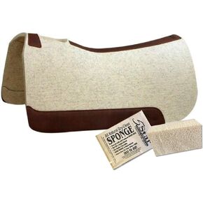 5 Star Horse Saddle Pad - 1" Thick Western Contoured Natural Pad - The Performer Full Skirt 32" X 32" Free Sponge Saddle Pad Cleaner Included