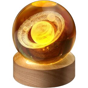 Crystal Ball with Wooden Base Space Galaxy Crystal Balls Photography Balls Crystal Ornaments Gifts Glass Ball Night Light for Mother Wife Husband Kids