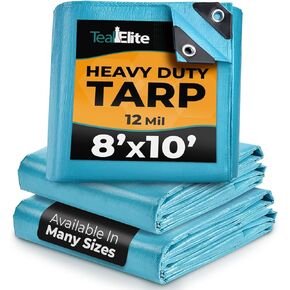 10x12 Heavy Duty Tarp Waterproof - 12 mil Thick Pool Tarp Cover - 10x12 Tarp UV Resistant, Rip & Tear Proof with Metal Grommets – Blue Tarp Multipurpose Use for Camping, Tent, Boat, RV, Car