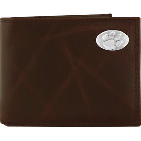 NCAA Clemson Tigers Brown Wrinkle Leather Bifold Concho Wallet, One Size