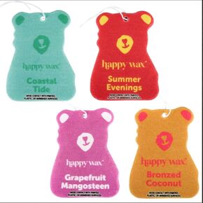 Happy Wax Beach Mix Hanging Car Cub Air Fresheners Infused with Natural Essential Oils, 4 Ct. Variety Pack - Contains Coastal Tide, Grape Mango, Summer Evenings, and Bronzed Coconut