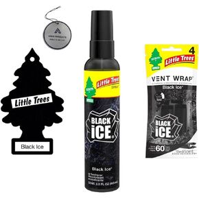 Little Trees Air Freshener | Vent Wrap pack of 4 | 1 Bottle Little Tree Spray | 6 Little tree Hanging Tree For Home, Trucks, RV, Van or car AHSR Products bundle + Bonus AHSR Air Freshener (Black Ice)