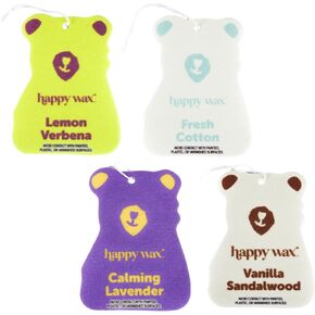 Happy Wax Beach Mix Hanging Car Cub Air Fresheners Infused with Natural Essential Oils, 4 Ct. Variety Pack - Contains Coastal Tide, Grape Mango, Summer Evenings, and Bronzed Coconut
