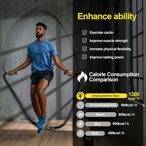 2LB/2.8LB/5LB-10FT Heavy Durable Jump Rope Adult Fitness Weighted Ropes Men and Women Whole Body Muscle Exercise to Improve Strength Endurance Training Sports jumping rope in Saudi Arabia
