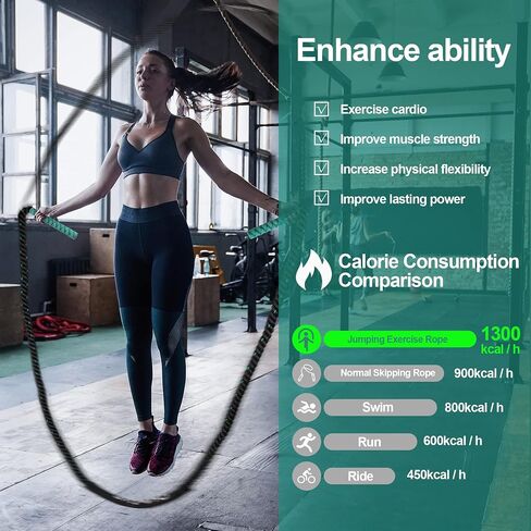 2LB/2.8LB/5LB-10FT حبل القفز الثقيل المتين للكبار، حبال مرجحة للياقة البدنية للرجال والنساء، تمرين عضلات الجسم بالكامل لتحسين قوة التحمل والتدريب الرياضي، حبل القفز in Kuwait