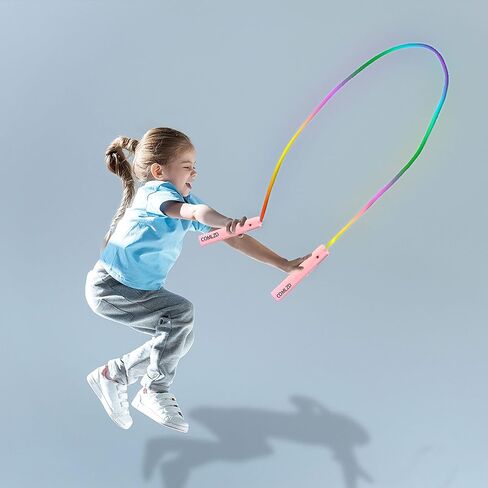 حبل القفز للأطفال، حبل القفز بإضاءة LED بألوان قوس قزح للياقة البدنية، 4 نماذج 7 ألوان متغيرة، طول قابل للتعديل بطول 10 أقدام للبالغين في صالة الألعاب الرياضية لتخفيف الضغط والنساء والرجال واللياقة البدنية in Saudi Arabia