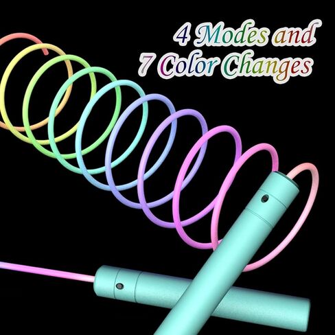 حبل القفز للأطفال، حبل القفز بإضاءة LED بألوان قوس قزح للياقة البدنية، 4 نماذج 7 ألوان متغيرة، طول قابل للتعديل بطول 10 أقدام للبالغين في صالة الألعاب الرياضية لتخفيف الضغط والنساء والرجال واللياقة البدنية in Saudi Arabia