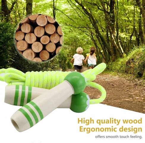 Jump Rope Kids, 8.5ft Adjustable Cotton Skipping Rope with Wooden Handle for Boys and Girls Fitness Outdoor Exercise (Green) in Saudi Arabia