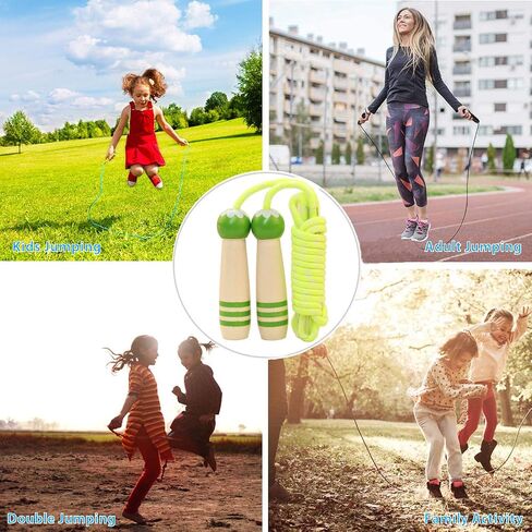 Jump Rope Kids, 8.5ft Adjustable Cotton Skipping Rope with Wooden Handle for Boys and Girls Fitness Outdoor Exercise (Green) in Saudi Arabia