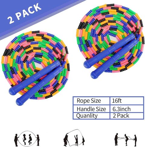 Double Dutch Jump Rope 16 ft 2 Pack, Adjustable Long Skipping Rope with Wooden Handle, Multiplayer Team Jumping Rope for Kids Adults, Long Enough for 5-6 Jumpers in Saudi Arabia