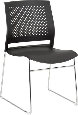 Chrome Sled Base Plastic Stacking Chairs with Perforated Backs, Stackable Office and Waiting Room Chairs, Set of 5, Black in Saudi Arabia