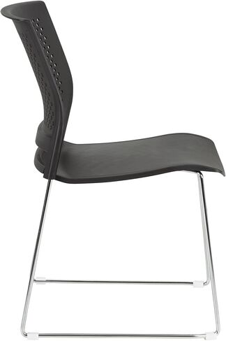 Chrome Sled Base Plastic Stacking Chairs with Perforated Backs, Stackable Office and Waiting Room Chairs, Set of 5, Black in Saudi Arabia