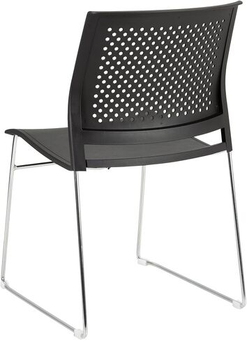 Chrome Sled Base Plastic Stacking Chairs with Perforated Backs, Stackable Office and Waiting Room Chairs, Set of 5, Black in Saudi Arabia