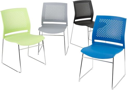 Chrome Sled Base Plastic Stacking Chairs with Perforated Backs, Stackable Office and Waiting Room Chairs, Set of 5, Black in Saudi Arabia