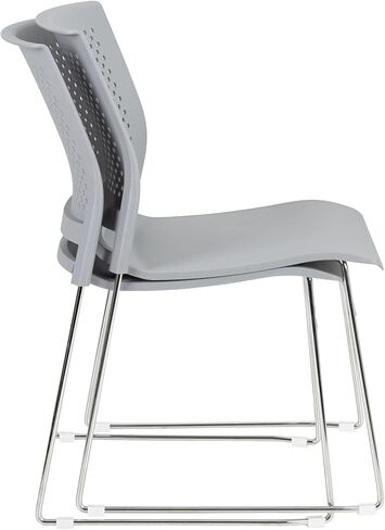 Chrome Sled Base Plastic Stacking Chairs with Perforated Backs, Stackable Office and Waiting Room Chairs, Set of 5, Black in Saudi Arabia