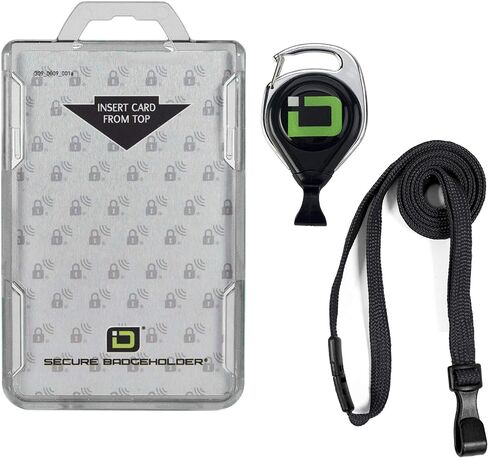 ID Stronghold Secure Badge Holder Duolite - Shielded 2 Card ID Badge Holder with Lanyard and Retractable Reel - Heavy Duty Plastic Badge Protector in Kuwait
