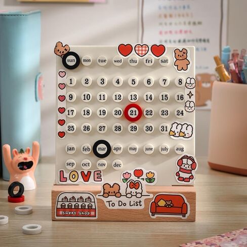 تقويم مكتب خشبي تقويم دائم للمنزل القديم هدايا فريدة من نوعها، عرض تاريخ الشهر، ديكورات مكتب للمكتب، ملحقات مكتبية جمالية، ديكور مكتب لطيف (أبيض كريمي) in Kuwait