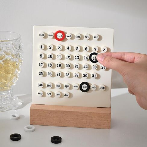 تقويم مكتب خشبي تقويم دائم للمنزل القديم هدايا فريدة من نوعها، عرض تاريخ الشهر، ديكورات مكتب للمكتب، ملحقات مكتبية جمالية، ديكور مكتب لطيف (أبيض كريمي) in Kuwait