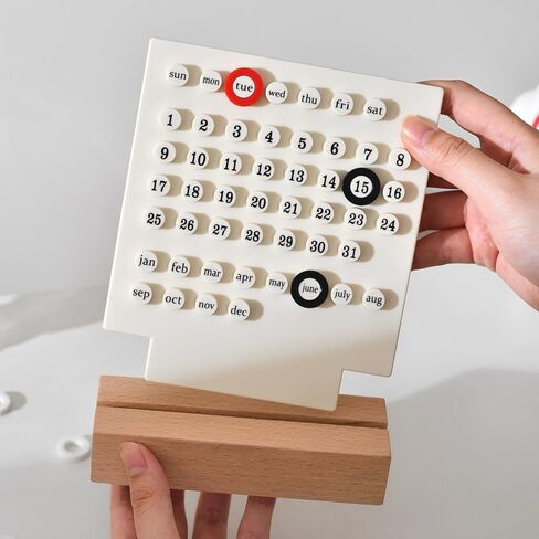 تقويم مكتب خشبي تقويم دائم للمنزل القديم هدايا فريدة من نوعها، عرض تاريخ الشهر، ديكورات مكتب للمكتب، ملحقات مكتبية جمالية، ديكور مكتب لطيف (أبيض كريمي) in Kuwait