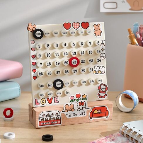 تقويم مكتب خشبي تقويم دائم للمنزل القديم هدايا فريدة من نوعها، عرض تاريخ الشهر، ديكورات مكتب للمكتب، ملحقات مكتبية جمالية، ديكور مكتب لطيف (أبيض كريمي) in Kuwait