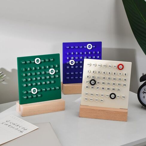 تقويم مكتب خشبي تقويم دائم للمنزل القديم هدايا فريدة من نوعها، عرض تاريخ الشهر، ديكورات مكتب للمكتب، ملحقات مكتبية جمالية، ديكور مكتب لطيف (أبيض كريمي) in Kuwait
