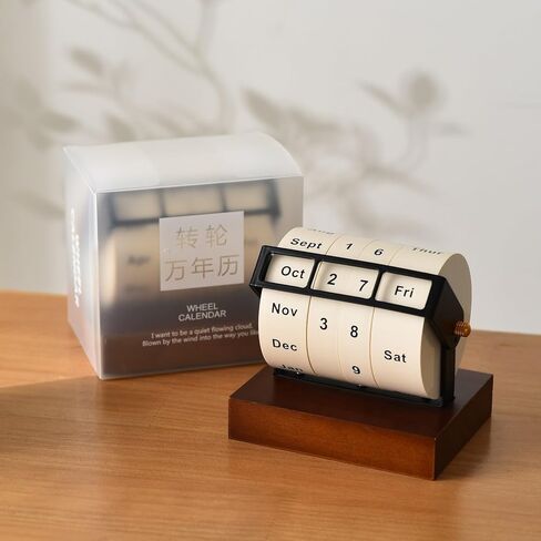 تقويم مكتبي دوار دائم، عرض التاريخ بعجلات خشبية لشهر الأسبوع واليوم للمكتب المنزلي، قائمة تذكير قابلة لإعادة الاستخدام، بطاقة سجل السفر (تقويم دائم للعجلة) in Kuwait