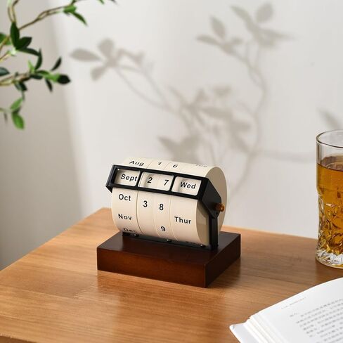 تقويم مكتبي دوار دائم، عرض التاريخ بعجلات خشبية لشهر الأسبوع واليوم للمكتب المنزلي، قائمة تذكير قابلة لإعادة الاستخدام، بطاقة سجل السفر (تقويم دائم للعجلة) in Kuwait