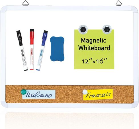 Dry Erase Board, 16 x 12 Inch Dry Erase Whiteboard Cork Board Combo for Wall, Portable Whiteboard for Students, Home, Office, Including 3 Colorful Markers in Saudi Arabia