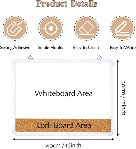 Dry Erase Board, 16 x 12 Inch Dry Erase Whiteboard Cork Board Combo for Wall, Portable Whiteboard for Students, Home, Office, Including 3 Colorful Markers in Saudi Arabia