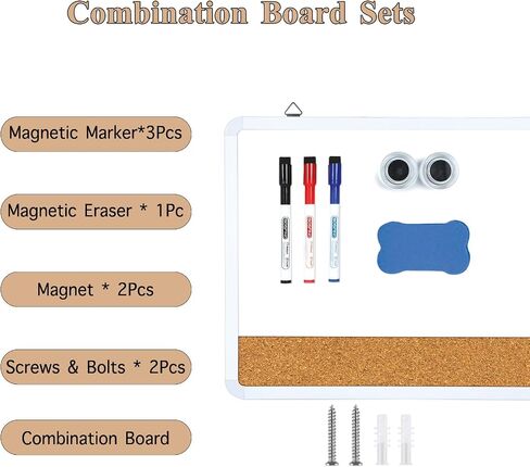 Dry Erase Board, 16 x 12 Inch Dry Erase Whiteboard Cork Board Combo for Wall, Portable Whiteboard for Students, Home, Office, Including 3 Colorful Markers in Saudi Arabia